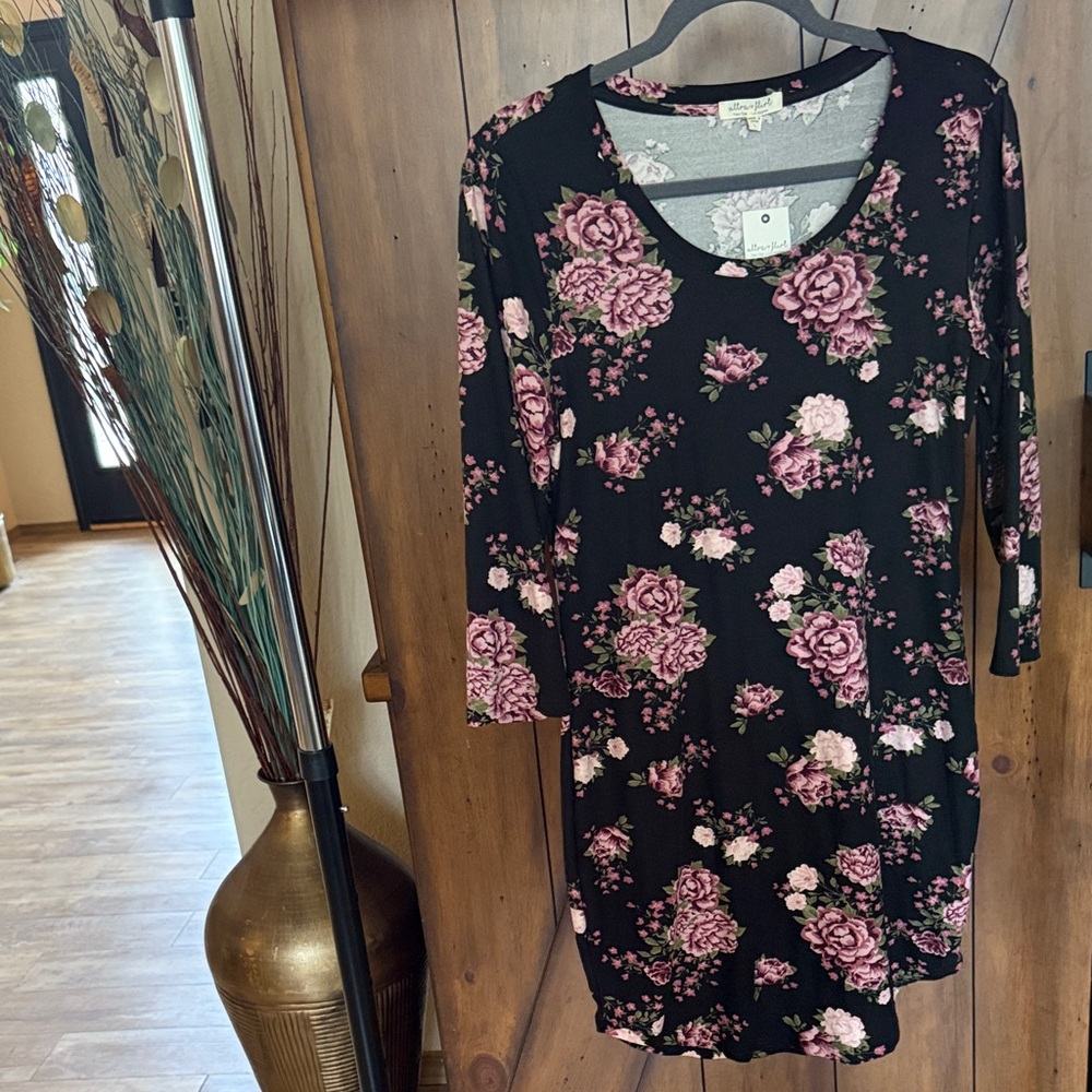 Ultra Flirt Black and Pink Floral Dress